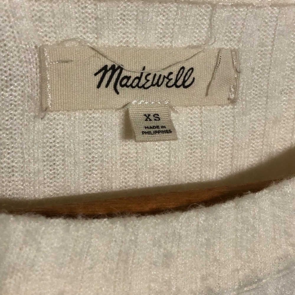 Madewell Cream Sweater Sz XS Ribbed Knit Balloon Sleeve Classic Casual Feminine - Picture 5 of 7